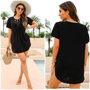 NWT Hibluco 100% Cotton Lace Tassel Swim Coverup (Black) - One Size